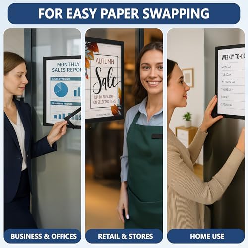 30 Pack Magnetic Sign Holder 11 x 17 with Adhesive Back - Magnetics Poster Frame & Magnetic Paper Holder - Reusable Adhesive Frames 11x17 - Magnet Frame for Wall Windows - Magnet Document Holders - Image 7