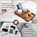 Couch Insert Tray for Middle Seat, Acacia Wood Couch Table with 2 Cup Holders, Fits Armless Sofa & Sectionals, Fold-Flat Tray for Drinks, Snacks & Remotes - Image 5