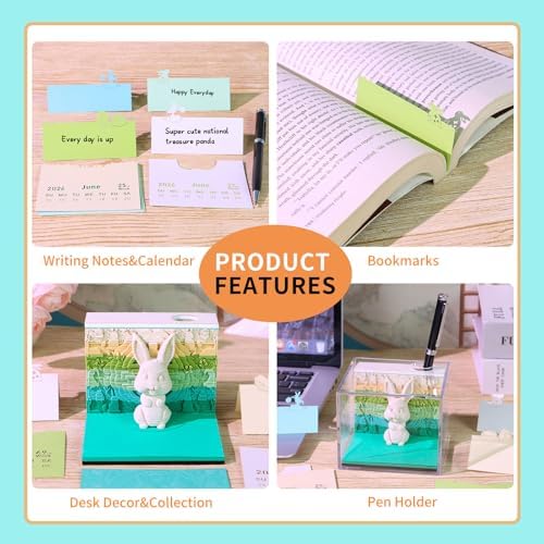 3D Calendar 2027,3D Desk Calendar Memo Pad 2027,3D Art Calendar Memo Pad 2027,Time Piece calendars 2027,3D Paper Art Notepad,Cute Rabbit Desktop Decoration,New Year,Christmas Gift (Cute Rabbit) - Image 4
