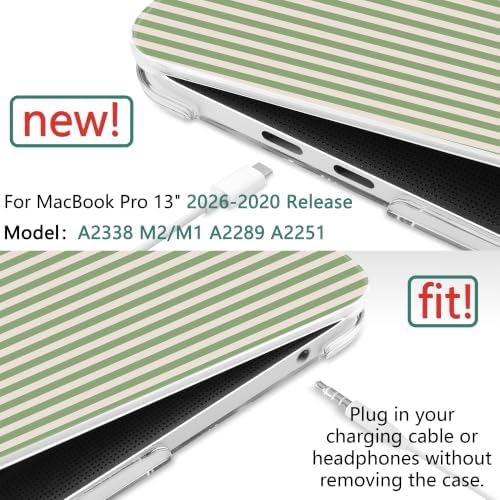 DONGKE Case for MacBook Pro 13 Inch (2026-2020 Models A2338 M2 M1/A2251/A2289), Green Stripes Hard Shell Case with Keyboard Protector, Compatible with Retina Display and Touch Bar - Image 3