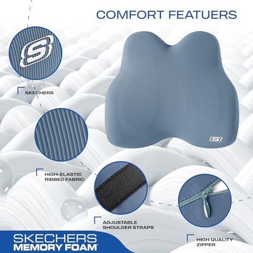 Skechers Women’s Lumbar Pillow, Memory Foam Lumbar Support Pillow for Office,Chair Lower Back Pain Relief Lumbar Pillow,Ergonomic Design Back Support Pillow for Office Chair,Car,Home,Travel,Blue - Image 3