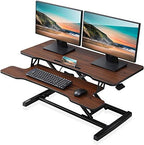 FITUEYES Height Adjustable Standing Desk 36” Wide Sit to Stand Converter Stand Up Desk Tabletop Workstation for Laptops Dual Monitor Riser Brown SD309102WE by FITUEYES