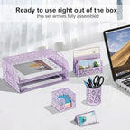 EasyPAG Desk Organizers and Accessories 5 Pieces Office Supplies Set - 2 Tier Paper Tray, Pencil Organizer for Desk, Mail Sorter Countertop, Business Card Holder and Sticky Note Holder, Purple - Image 4