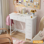 HIGDBFE 33" Small Computer Desk with 5 Fabric Drawers, White, 14.2" D - Image 7