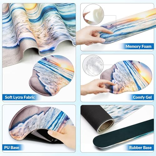 Desk Mat Set Keyboard and Mouse Pad with Wrist Rest Support - Image 5