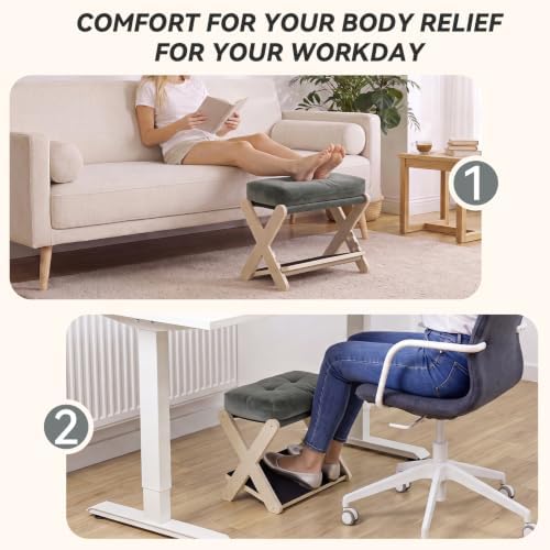 Adjustable Foot Rest Under Desk at Work, 16.6" Wide Wooden Ergonomic Footstool with 3 Height Options, Velvet Cushion, Non-Slip EVA Stepping Surface & Posture Support for Office, Home & Gaming - Image 6