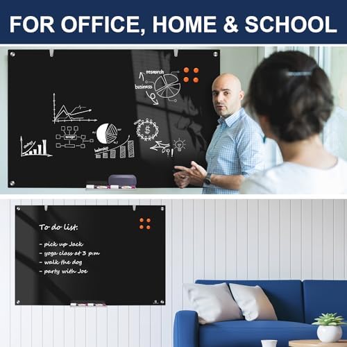 TSJ OFFICE White Board for Wall - 36" x 24" Black Glass Board 3 X 2 FT - Image 3