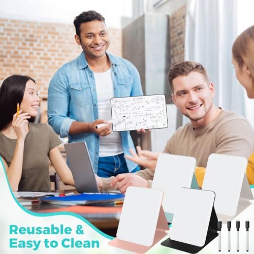 Dunzoom 4 Sets 8 Pcs Small Glass Desktop Whiteboard with Reversable Stand 8x6 Inch Mini Dry Erase White Board Easel with 2 Markers Reusable Desk Notepad for Home Office School Supplies (4 Colors) - Image 3