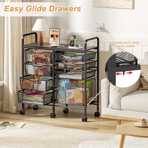 Aokitsink Rolling Cart with Drawers,8-Drawer Storage Cart with Wooden Tabletop and Lockable Wheels,Craft Storage & Art Supply Organizer,Letter-Size File Drawer for Classroom, Office & Home - Image 5