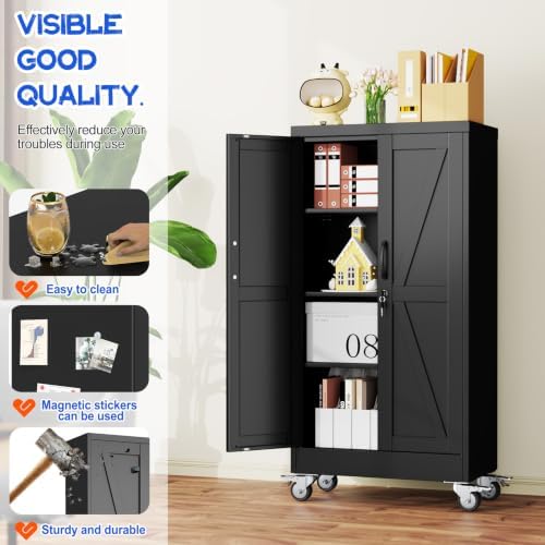 GAIOUS 47.2" Tall Metal Storage Cabinet with Lock and Wheels,Office Cabinet - Image 3