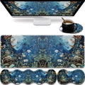 31.5"x 11.8" Oversized Gaming Mouse Pad Set, Ergonomic Keyboard and Mouse Wrist Rest + Cup Holder, Non-Slip Desktop Pad, Suitable for Home and Office Use, Flowering Plant Moon by FOKBVNFLL