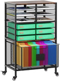 EasyPAG Rolling Cart with Storage Drawer, Under Desk Filling Cabinet with Mail Sorter, Pull Out Hanging File Rack for Letter Size Folders, Mobile Utility Craft Cart for Home Office, Black by EasyPAG