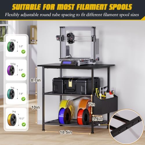 3 Tier 3D Printer Stand with Filament Rack & Detachable Tool Storage Bag - Image 3