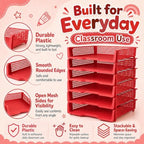 6 Pcs Red Turn in Trays Classroom, Stackable Paper Bins for Classroom, 13x9x2.8 inch Plastic Baskets Desktop Organization System Office (Red) - Image 3