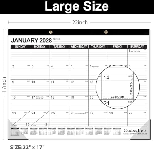 GuassLee Large Desk Calendar 2027-2028, 18 Months, 22"x17" - Image 2