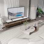 Dual Monitor Stand Riser 43.7 inch Large Extra Long Monitor Stand Riser Wide TV Stand Riser Monitor Stand for 2 Monitors Wood & Steel Leg Desktop Riser Desk Organization Home Office (White) - Image 2