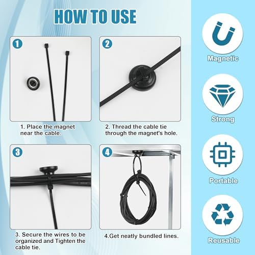 24Pcs Magnetic Zip Tie Mount 100Pcs Cable Ties,Zip Tie Base Holder Set - Image 6