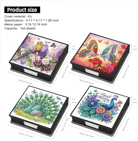 Diamond Art Painting Note Box, 4pcs Animal Flowers PU Gem Art Storage Container with 640 Sheets, Relaxing DIY Craft Kit for Home Office Organization Birthday Anniversary - Image 4