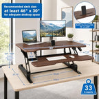 Mount-It! Large 38 Inch Standing Desk Converter, Sit Stand Desk Riser for Dual Monitors with Keyboard Tray, Height Adjustable Desktop Workstation, Easy Lift Gas Spring, Rustic Walnut Brown - Image 3