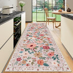 DUKINO 2x10 Runner Rug, Floral Washable Kitchen Runner Rug Non Slip, Beige by DUKINO