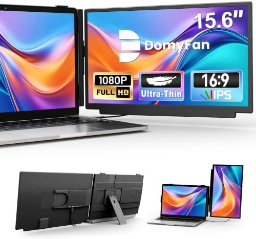 domyfan Laptop Screen Extender 15.6“ FHD 1080P IPS Portable Monitor, USB-C Plug and Play Dual Screen with 100% sRGB Color Accuracy, for Windows Mac Android Chrome Laptops 13” to 17“ by Domyfan