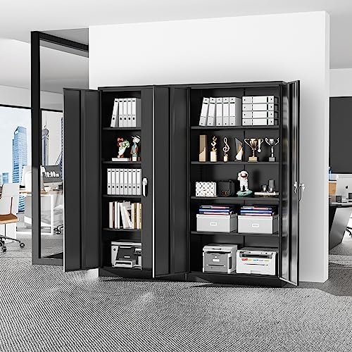 Superday 72" Lockable Steel Storage Cabinet, Locking Metal Storage Cabinets, Tall Black Cabinet with 2 Doors and 4 Adjustable Shelves for Garage, Home Office, Classroom, Pantry, File, Easy Assemble - Image 2