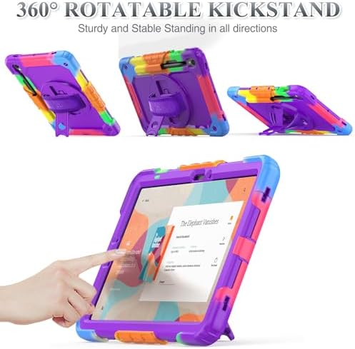 SEYMAC stock Case for Samsung Galaxy Tab S10 Lite / S10 FE / S9 FE 5G / S9 Tablet Case 10.9''/ 11'' Protective with Screen Protector, Pen Holder, 360 Rotate Stand, Hand Strap, Shoulder Strap, Purple - Image 4