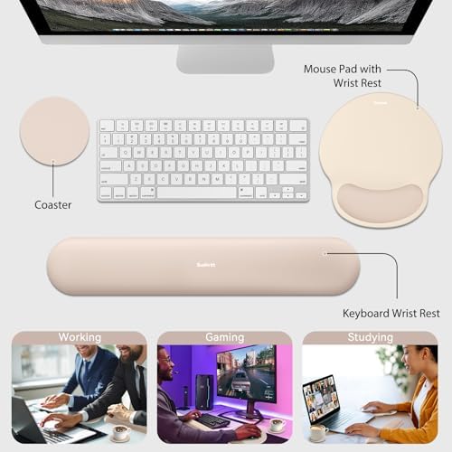 Sushret Mouse Pad and Keyboard Wrist Rest, 3-in-1 Gel Memory Foam Ergonomic Mouse Pad with Wrist Rest Set, Gaming Mousepad Arm Cushion Support for Computer Desk Accessories Cute Setup,Apricot Pink - Image 6