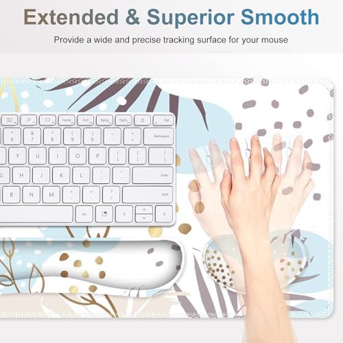 Large Gaming Mouse Pad Set, 4 in1 Ergonomics Keyboard Desk Mat with Memory Foam Wrist Rest, Computer Extended Game Mousepad, Non-Slip Desk Pad Matt Easy Typing Pain Relief I Art Modern Blue - Image 3