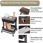 Melody House 2-Tier Metal Utility Rolling Cart Storage Organizer with Cover Board Mobile Trolley Sofa Side Table with Wheels for Office Home Kitchen Organization Black - Image 4