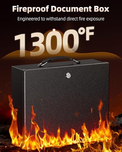 Uniclife Fireproof Document Box with Key Lock & Handle, 13" x 10.9" x 4.1" - Image 2