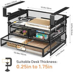 Under Desk Drawer Storage Organizer 3-Tier No Drill Office Black - Image 7