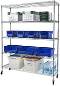 5 Tier Storage Racks Shelving, Heavy Steel Pantry Shelves, Adjustable Wire Shelving Rack with Wheels, Suitable for Garage, Kitchen, Bathroom, Office, 59" W x 18" D x 71" H, Chrome by Unknown