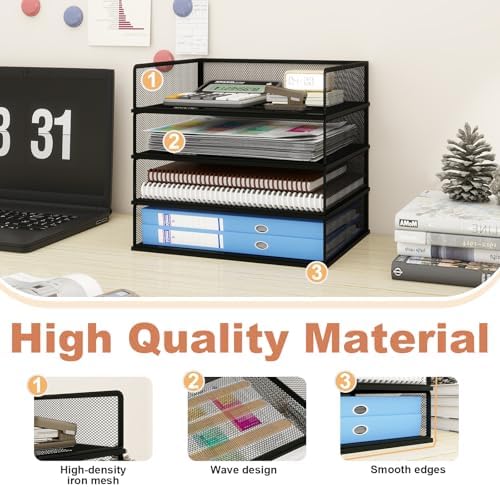 Natwind 4-Tier Stackable Metal Mesh Letter Paper Tray Organizer,Black - Image 3