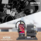 Gift for Men Nightstand Organizer with Headphone Stand & Rotating Phone Stand, Stylish Headphone Holder to Keep Desk Accessories for Men Organized, Unique Dad Birthday Gift, Gifts for Boyfriend - Image 3