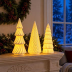 Lighted Ceramic Christmas Tree Set of 3 White Tabletop Christmas Decor by Unknown