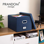 PRANDOM File Organizer Box - Set of 4 Collapsible Decorative Linen Filing Storage Hanging File Folders with Lids Office Cabinet Letter/Legal Size Navy Blue 17.1x14x11.1 inch - Image 3