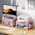 Marbrasse Metal Printer Stand for Desk with Storage Drawer and 2 Pen Holders, 2-Tier Desktop Organizer Printer Table for Home Office, Multi-Purpose Desk Organizer for Fax Machine Scanner Files(Pink) - Image 4