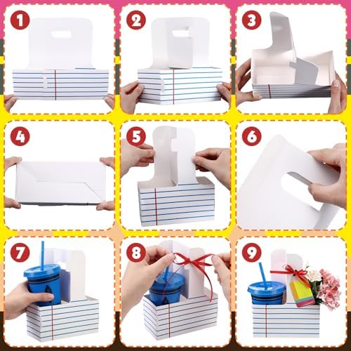 Qinyoung 24 Set/74 Pcs Back to School Teacher Appreciation Gifts Red Blue Lined Drink Carrier with Handle, 16 oz Teacher Tumblers with Lids Straws, Pencil Greeting Card Back to School Party Supplies - Image 4