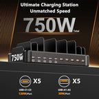 750W Charging Station for Multiple Devices, Zobirez 10-Port Fast Charger - Image 2
