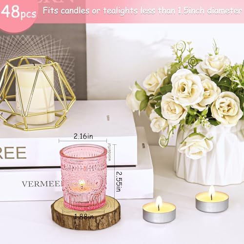 48 Pcs Pink Glass Votive Candle Holders, Tealight Candle Holders for Table Centerpieces, Vintage Candle Holder Bulk, Boho Wedding, Valentine's Day Table Decor (Pink) - Image 2