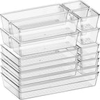 Criusia 16 Pack Large Clear Plastic Drawer Organizer Bins - 5 Size Acrylic Bathroom and Vanity Organizers and Storage Trays for Makeup Office Home, Kitchen Drawer Organizer for Utensils, Gadgets by Criusia