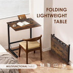 Extra Wide C-Shaped Folding TV Tray Table – Portable Laptop Desk with Cup Holder & Device Slots, No Assembly Rustic Wood Couch End Table for Bed, Sofa or Working - Image 6