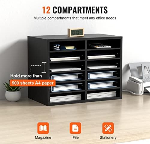 VEVOR Literature Organizers, 12 Compartments Office Mailbox with Adjustable Shelves，Wood Literature sorter 20.4x12x16.1 inches for Office, Home, Classroom, Mailrooms Organization, EPA Certified Black - Image 6
