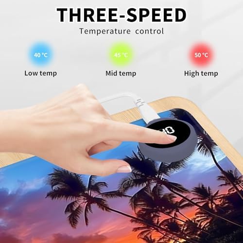 Heated Mouse Pad Hand Warmer, Warm Desk Pad Mousepad Desk Mat with 3 Levels Heating and Auto Shut Down 31.5 x 13 inch PU Leather Warmer Keyboard Mat for Gaming Laptop Office Home, Sunset Beach - Image 3