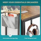 OLIXIS 47 Inch Computer Office Desk for Small Spaces, Writing Gaming Work Desk Modern Study Table with Storage Bag & Headphone Hook Home Bedroom, Rustic Brown - Image 6
