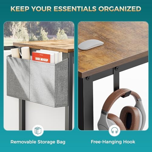 OLIXIS 47 Inch Computer Office Desk for Small Spaces, Writing Gaming Work Desk Modern Study Table with Storage Bag & Headphone Hook Home Bedroom, Rustic Brown - Image 6