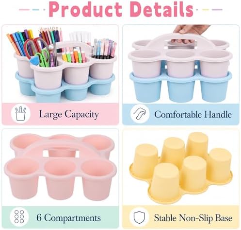6 Pack Classroom Caddy With Handle, Pink Purple - Image 3