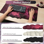 Cloud Mouse Pad Keyboard Wrist Rest 4PCS Extended Large Galaxy Desk Mat Pad Set Memory Foam Non-Slip Cute Ergonomic Gaming Mouse Pad Wrist Support for Computer Laptop Home Office Black Pink - Image 2