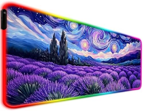 RGB Lavender Field Starry Night Gaming Desk Mat & Mouse Pad, XL by JIANG100